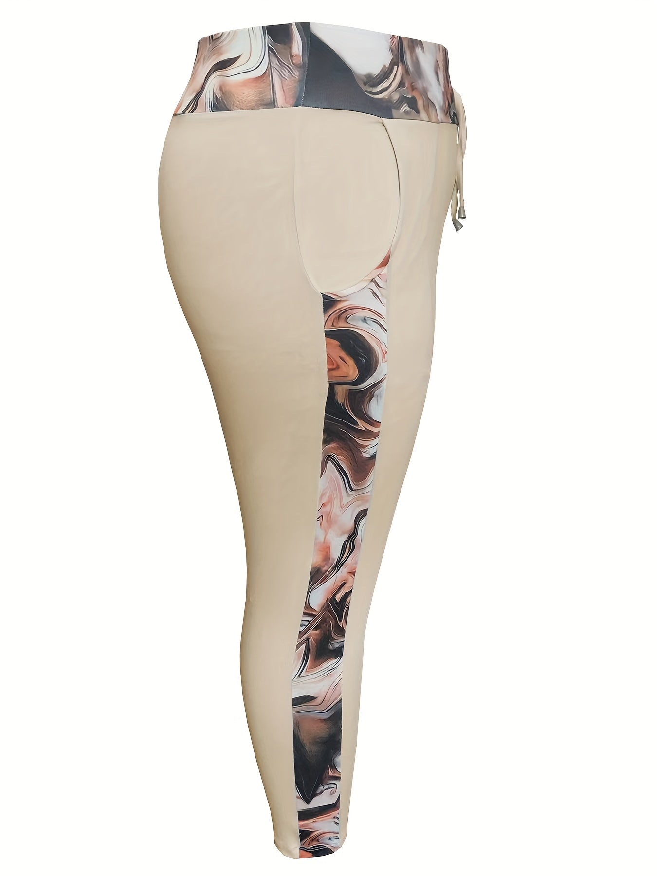 Women's Plus Size Sports Leggings with Contrast Print Waist and Pockets