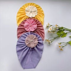 Baby Girls Soft Turban Head Wrap with Flowers - Breathable Hair Accessory