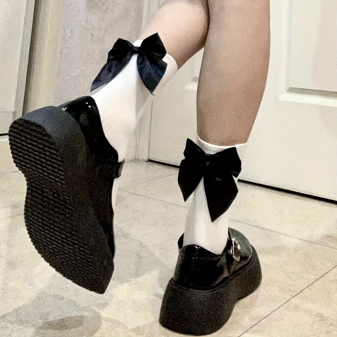 Girls Bowknot Stockings Crew Socks