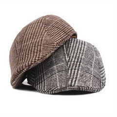 Cotton Plaid Beret Cabbie Hat for Men