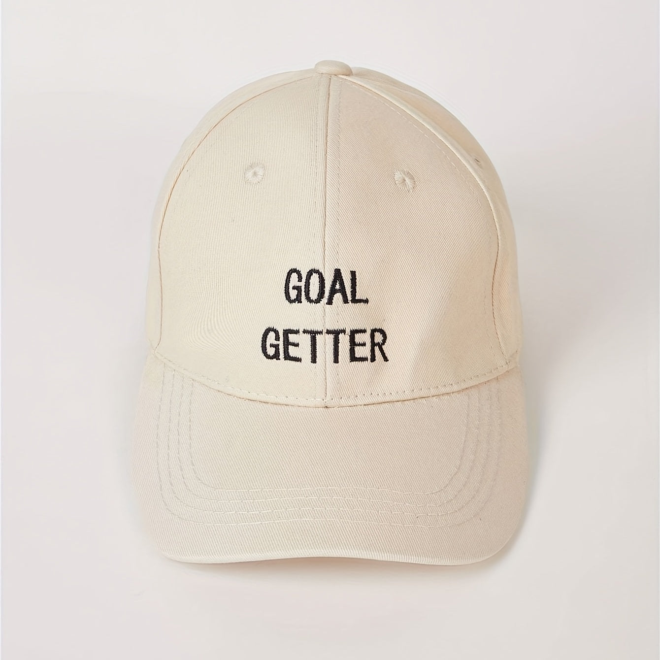 Goal Getter Embroidery Baseball Cap Beige Unisex Sun Hats Lightweight