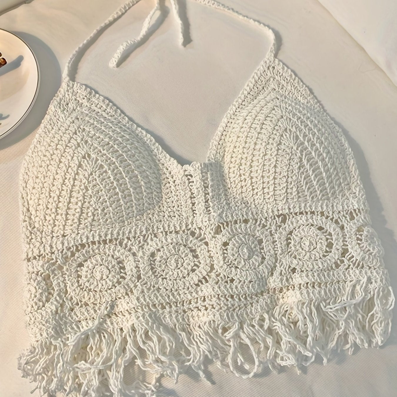 Tassels Crochet Halter Top for Vacation Beach