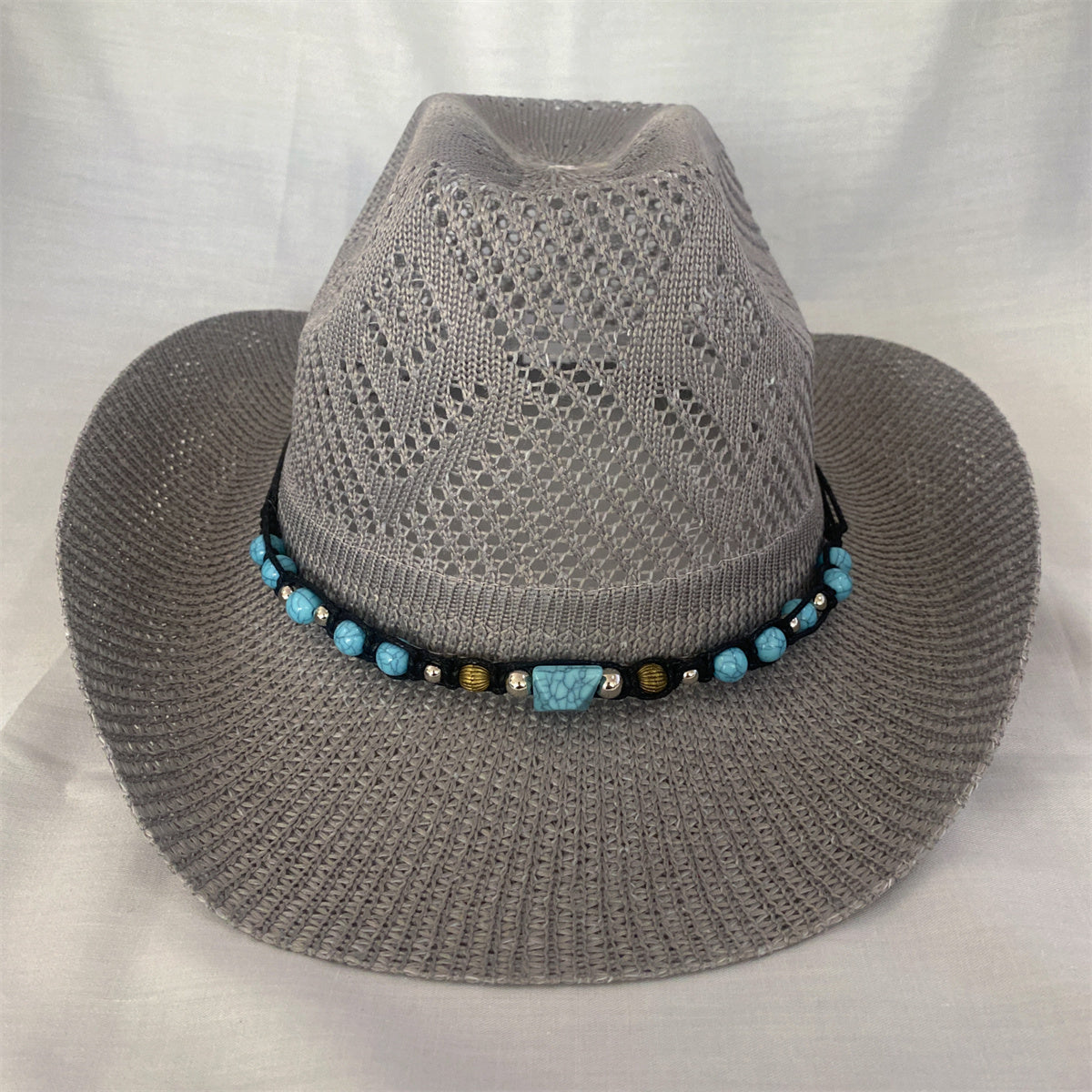 Turquoise Chain Cowboy Hat Wide Brim Travel Beach Sun Hats for Women