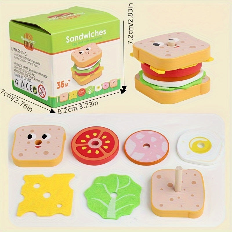 Wooden Toy Burger Set for Kids Pretend Play