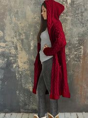 Chunky Knit Hooded Cardigan Long Open Front Sweater