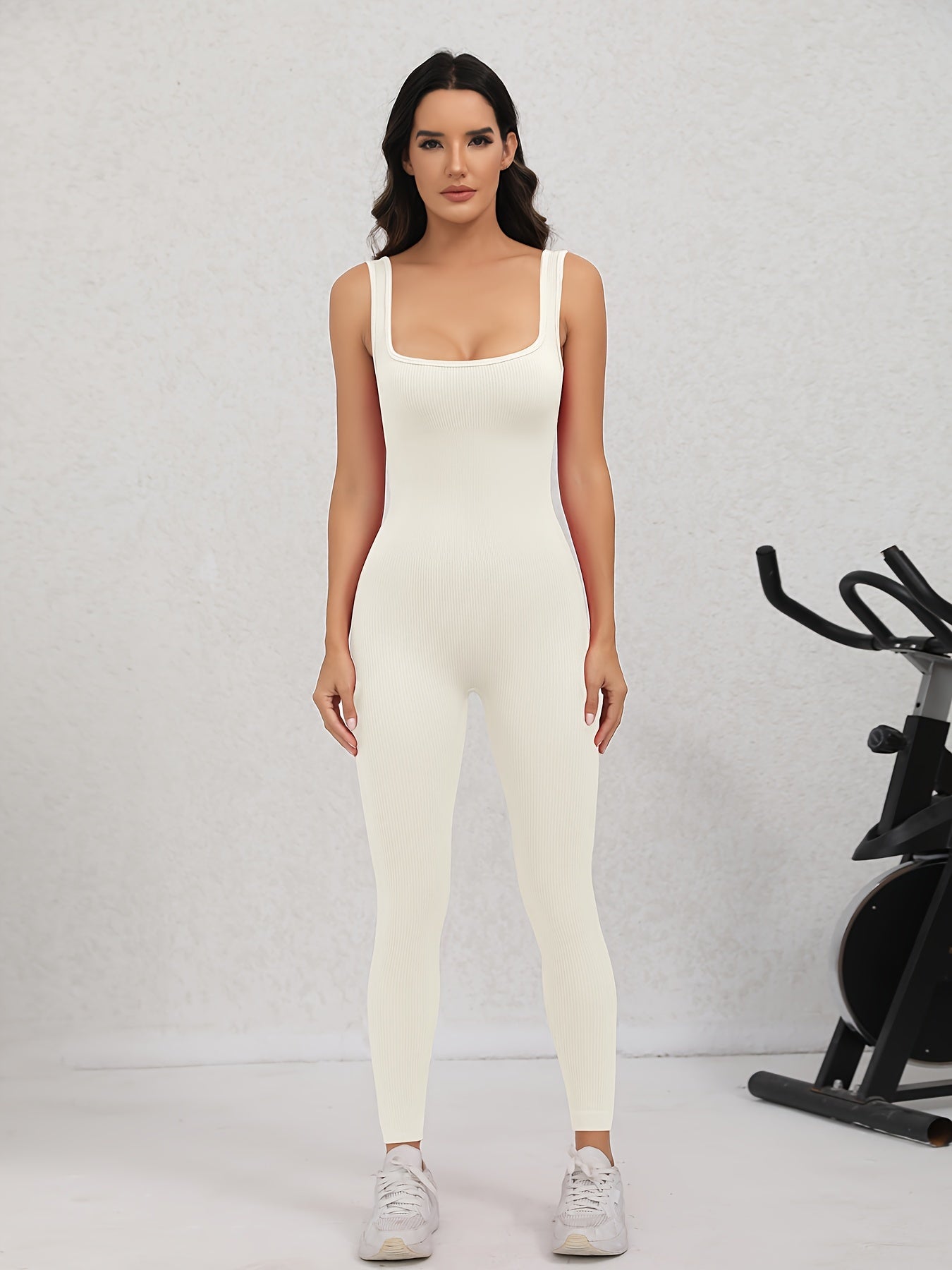 Women's Ribbed Tank Bodysuit Sleeveless Yoga Jumpsuit