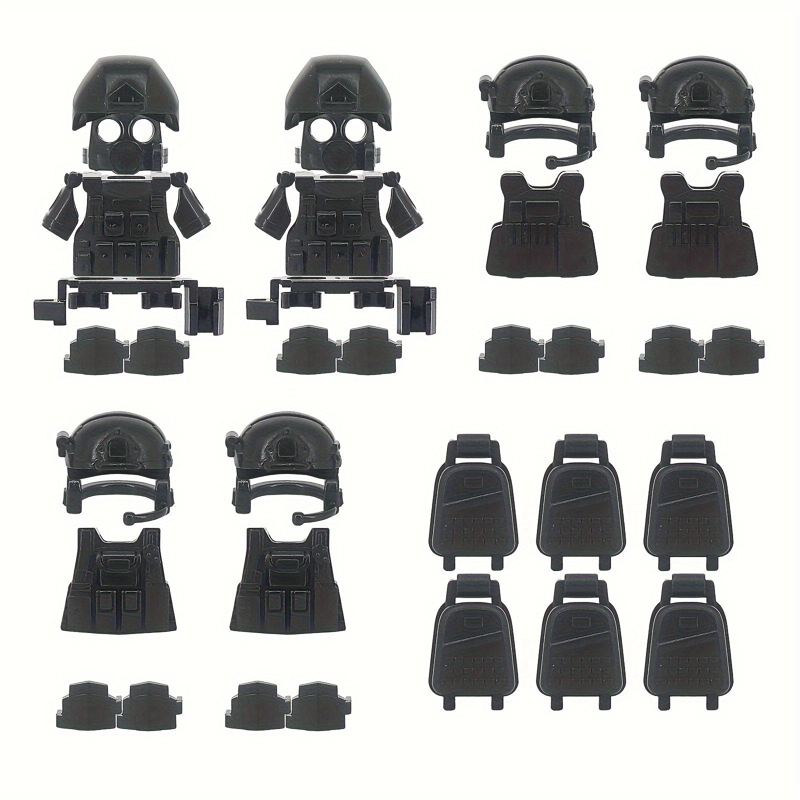Soldier Kits Body Armor Gas Mask Knee Brace Backpack Building Blocks Toy
