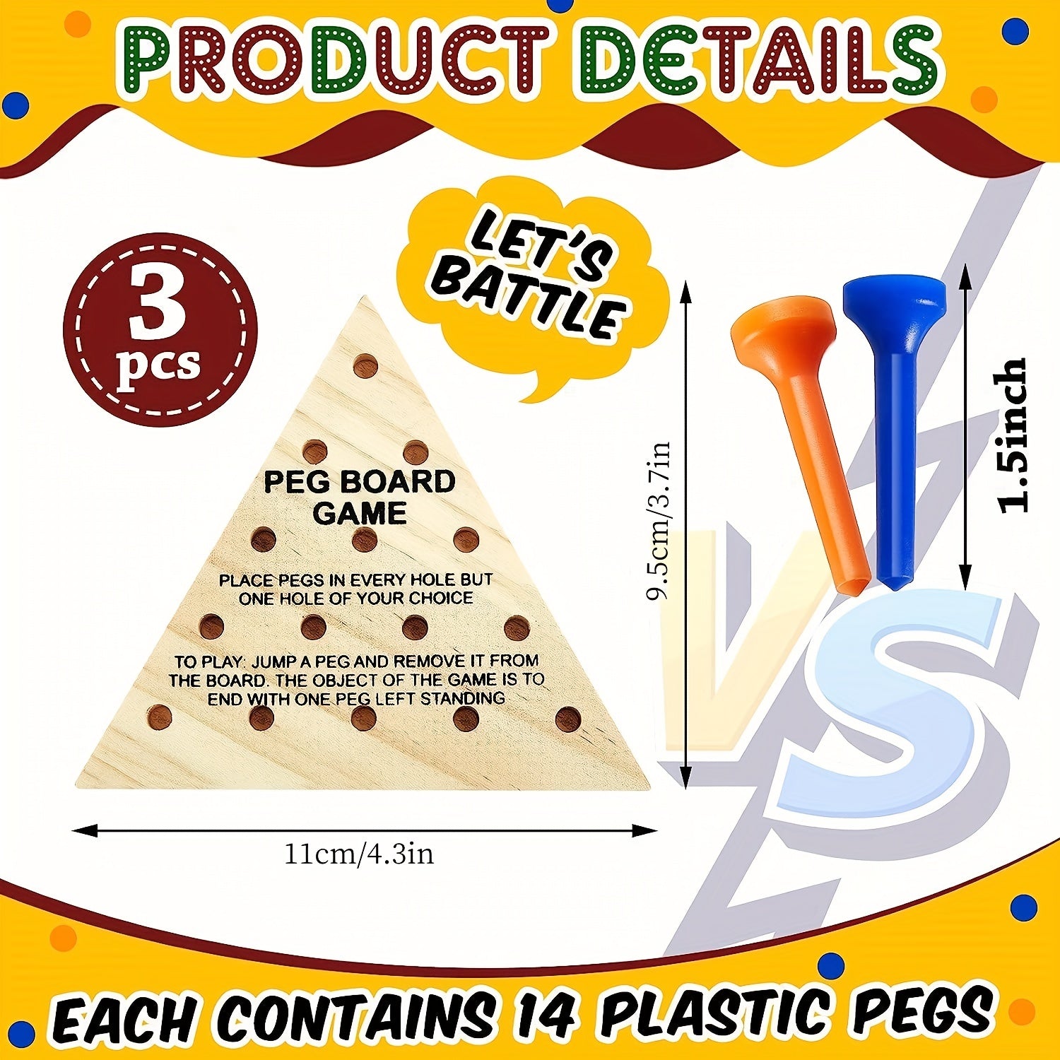 Wooden Triangle Peg Games - Family Board Game - Travel Games