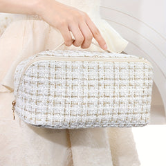Plaid Pattern Cosmetic Bag, Large Capacity Travel Makeup Bag, Flat Lay Organizer
