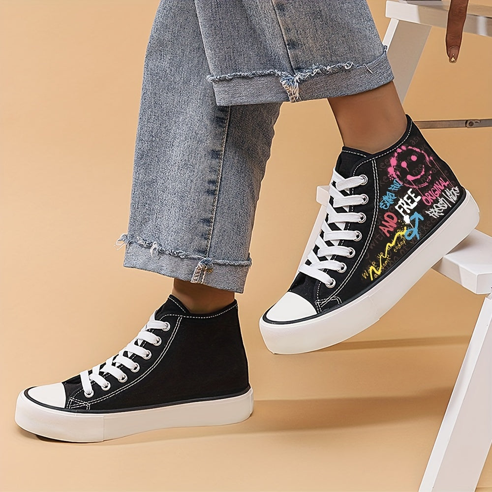 Women's High Top Lace Up Canvas Sneakers - Casual and Fashionable Footwear