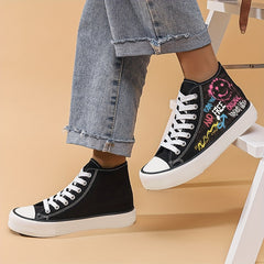 Women's High Top Lace Up Canvas Sneakers - Casual and Fashionable Footwear