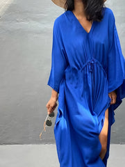 Boho V Neck Cover Up Drawstring Loose Fit Rash Guard Shirt