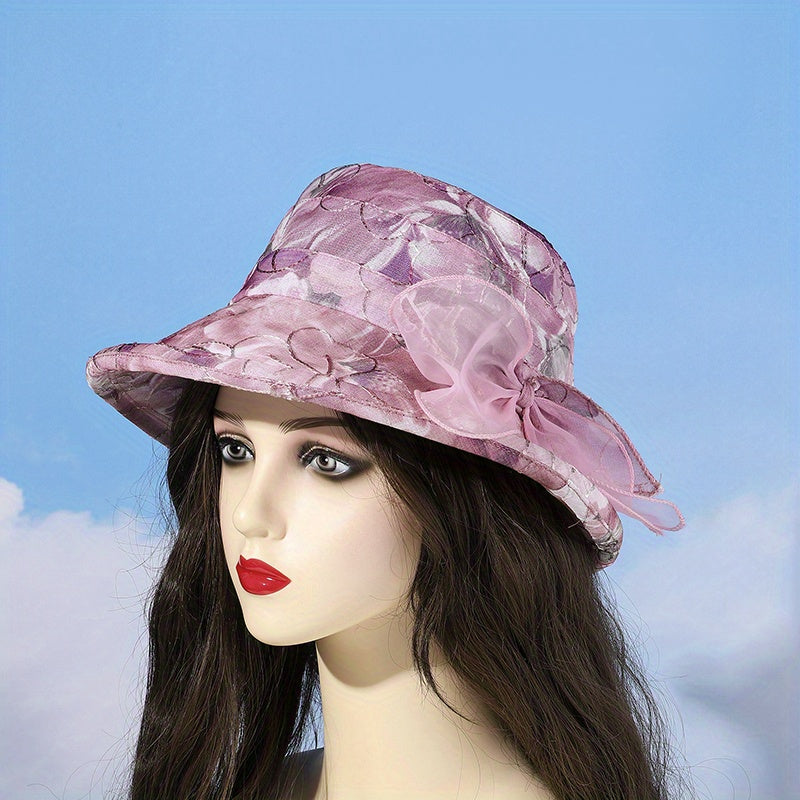 Rose Embroidery Mesh Bucket Hat Lightweight Thin Basin Hat