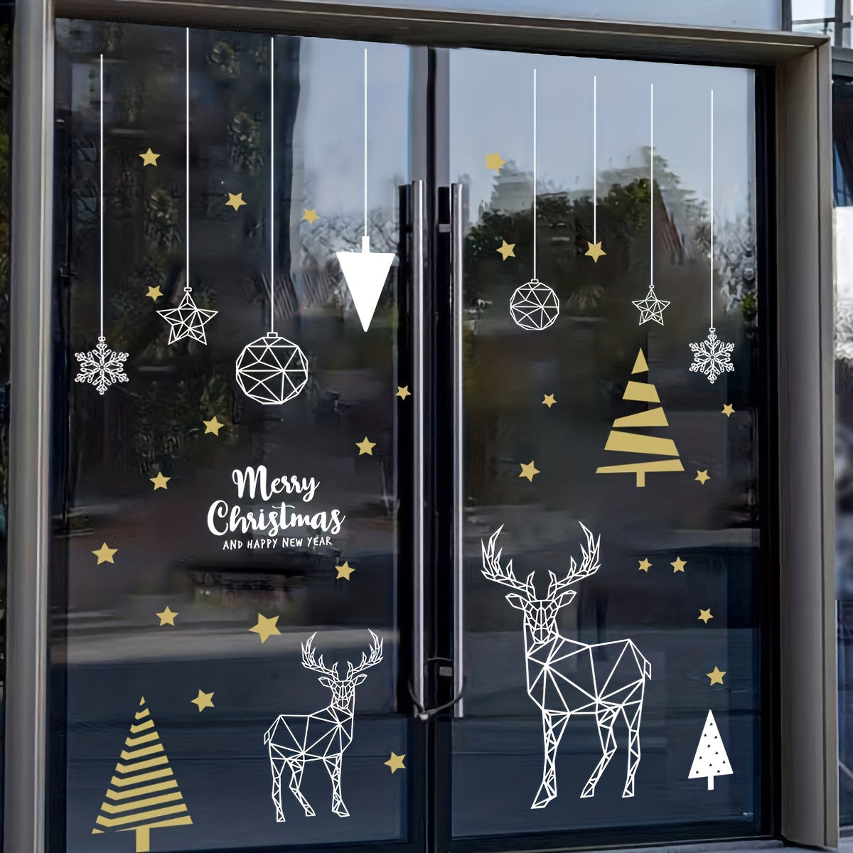 2pcs Christmas Geometric Shape Stickers: Tree Elk Adhesive Window Decals