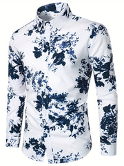 Men s Formal Flower Print Button Up Shirt for Business Occasion