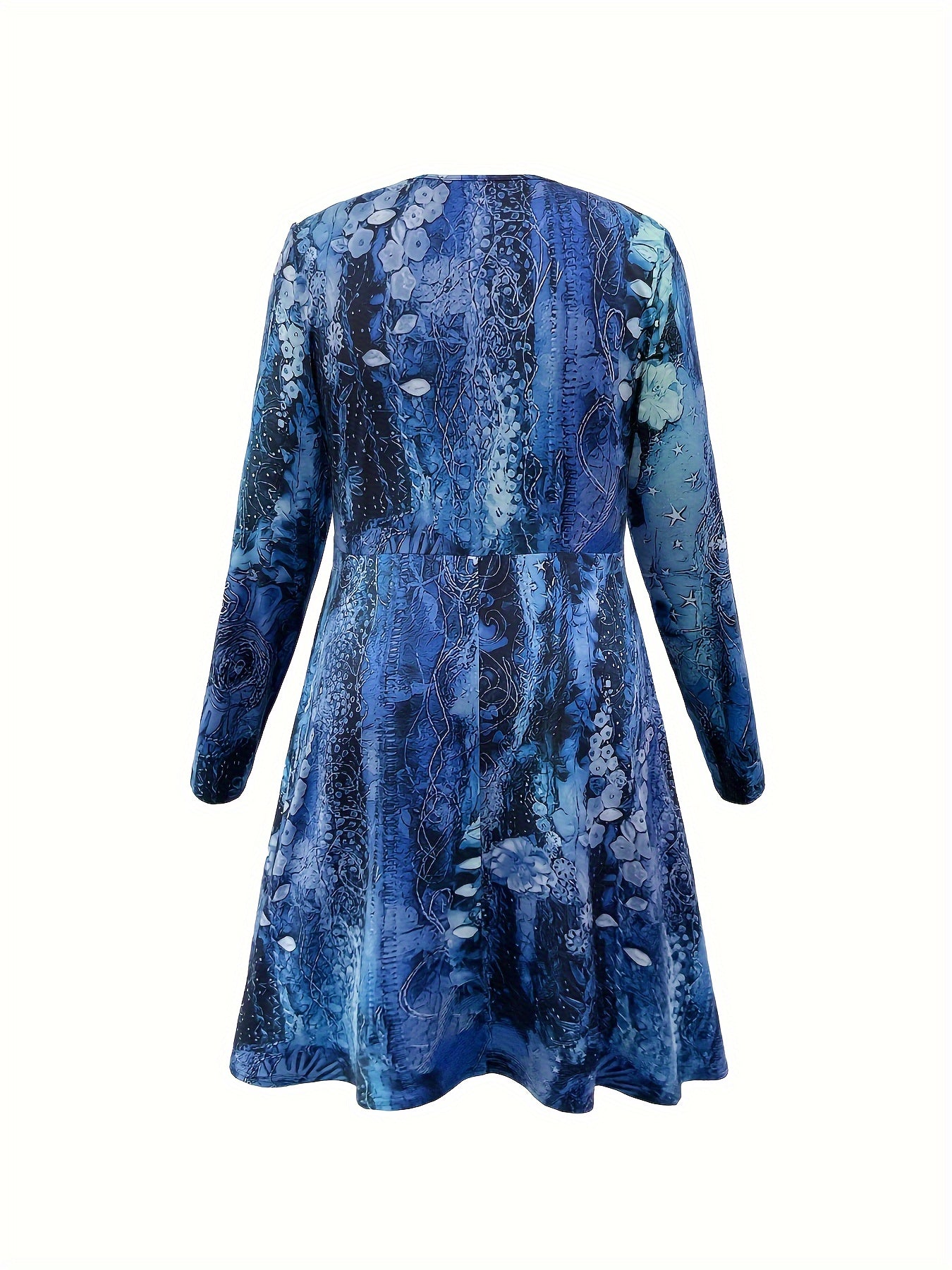 Floral Print Long Sleeve V Neck Mini Dress