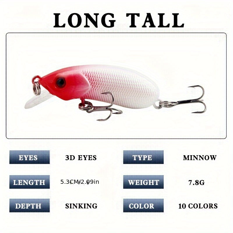 5pcs 8g Long Casting Minnow Lure Slow Sinking Artificial Bait