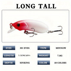 5pcs 8g Long Casting Minnow Lure Slow Sinking Artificial Bait