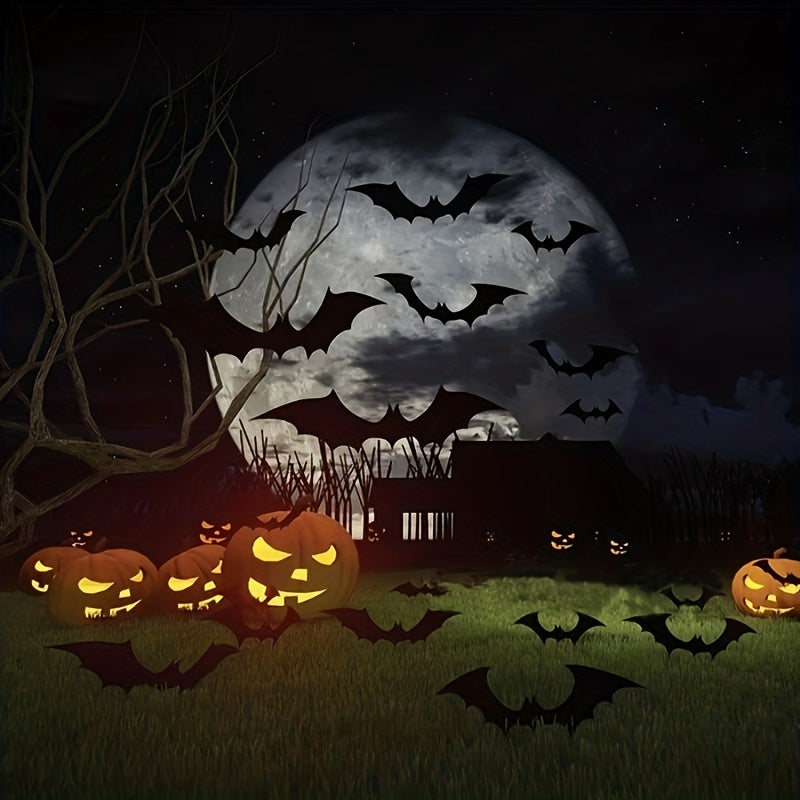 12pcs Halloween Bat Stickers 3D PVC Creative Wallpaper Stickers
