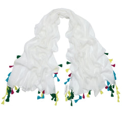 Colorful Tassel Linen Scarf for Women Outdoor Wrap