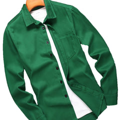 Men's Solid Button Up Denim Shirt for Spring Summer