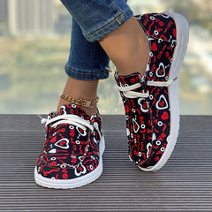 Women's Outdoor Skate Shoes Letters and Hearts Style Flat Lace-up Loafers