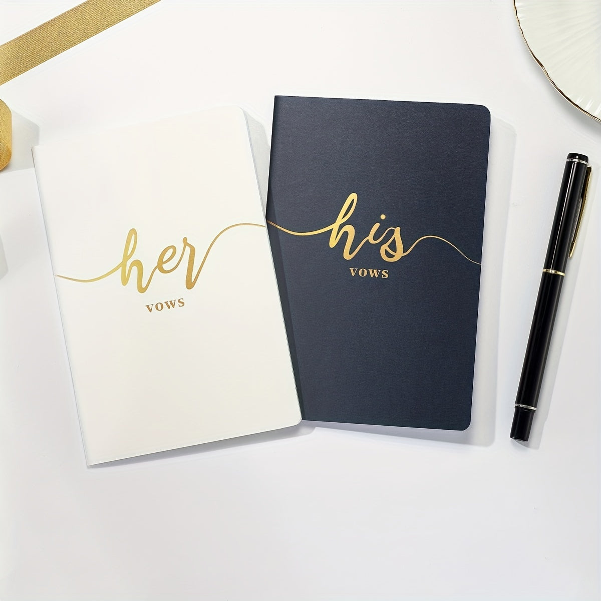2pcs Vow Books Wedding Bride And Groom 15 X 10 Navy Wedding Supplies