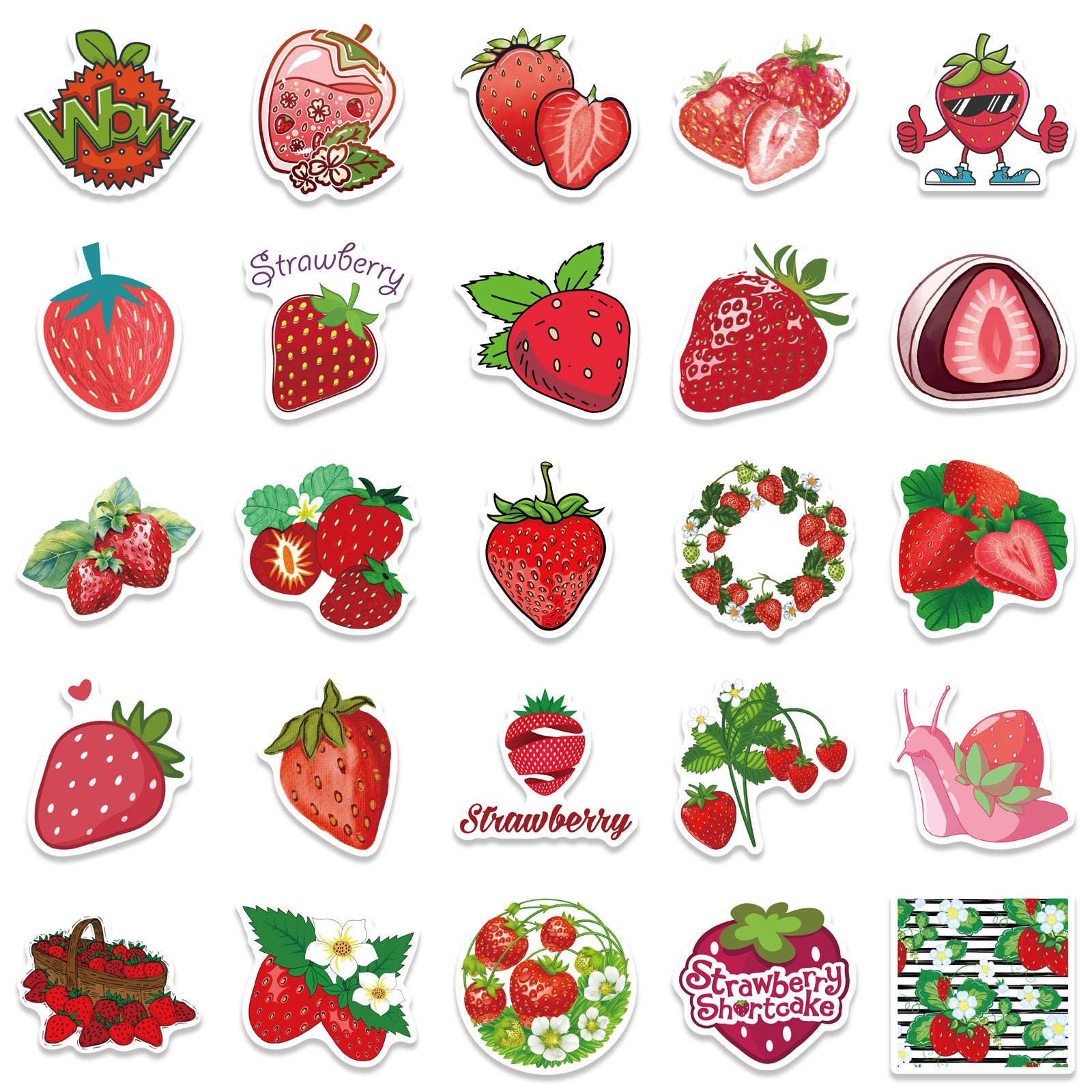 50pcs Strawberry Waterproof Stickers for Water Bottle Laptop
