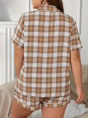 Women's Plus Plaid Print Short Sleeve Pajamas Set
