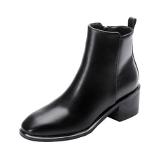Women's Square Toe Low Heel Ankle Boots Side Zipper Block Heel Shoes
