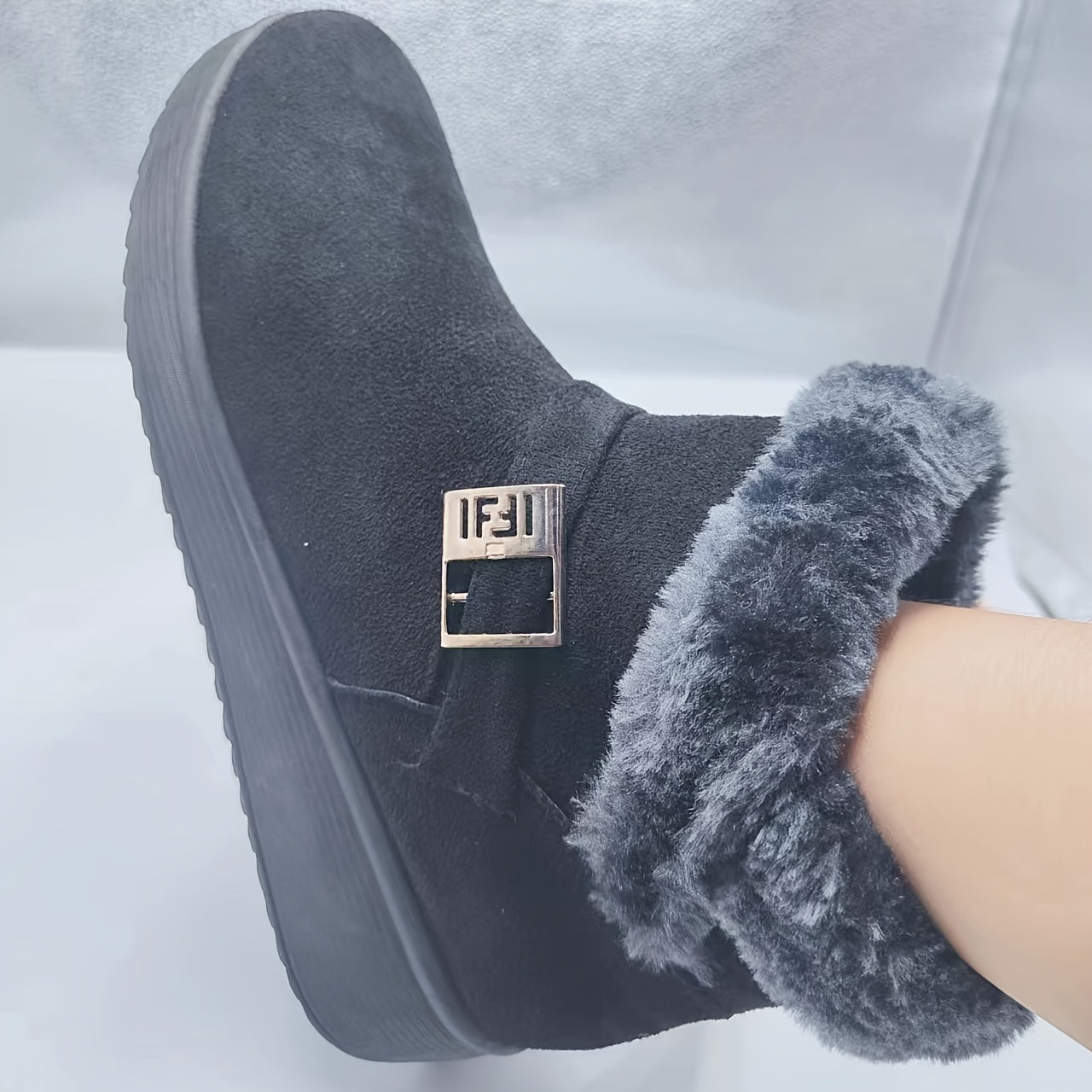 Women's Winter Faux Fur Ankle Boots Round Toe Side Zipper Short Boots