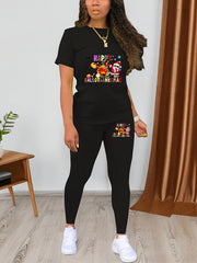 Women's Plus Size Cartoon Santa Claus Tee & Leggings Outfit Set