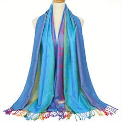 Peacock Jacquard Tassel Scarf Gradient Shawl Casual Headwrap Hijab