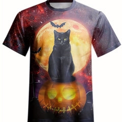 Cat Pumpkin Bat Men's Halloween Tee