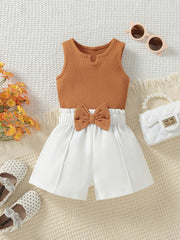 Striped Crop Top & Bow Shorts Set for Girls