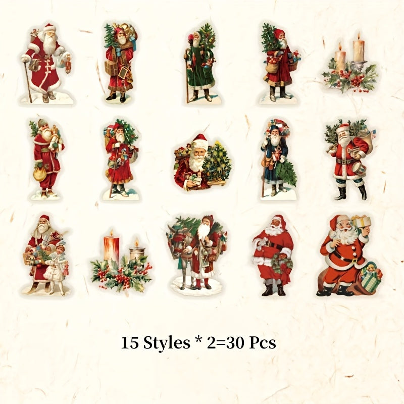 30pcs Retro Cartoon Happy Christmas Series PET Stickers Set DIY Journal Album