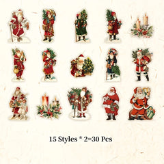 30pcs Retro Cartoon Happy Christmas Series PET Stickers Set DIY Journal Album