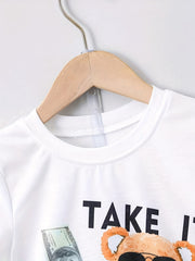 Sunglasses Bear Pattern Boy's 2pcs T shirt & Shorts Set