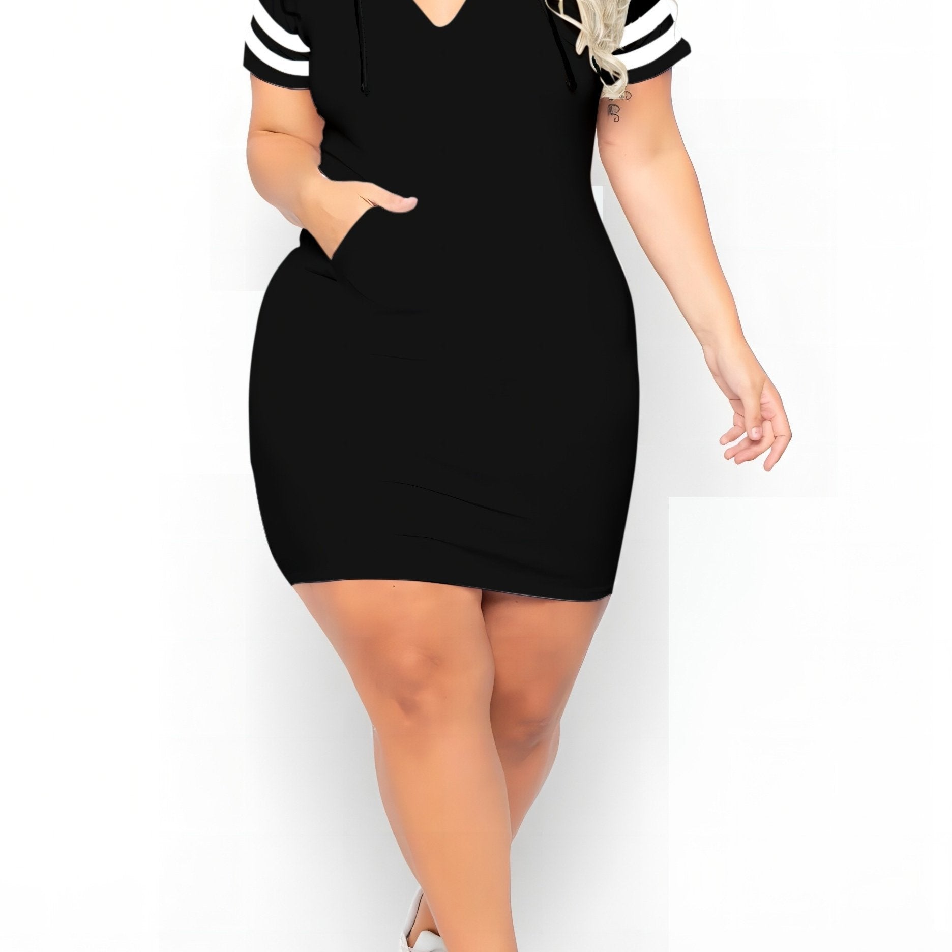 Stripe Print Short Sleeve V Neck Casual Dress