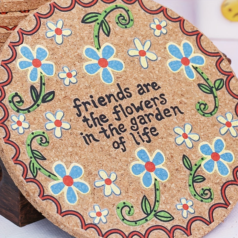 Boho Flower Pattern Cork Coaster Heat Insulated Drink Coaster