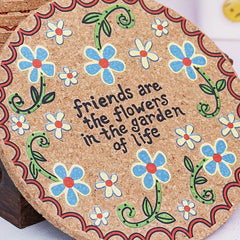 Boho Flower Pattern Cork Coaster Heat Insulated Drink Coaster