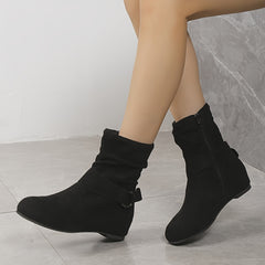 Women's Buckle Slouch Short Boots Round Toe Ankle Boots