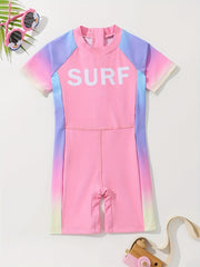 Girls One Piece Swimsuit Short Sleeve Boxer Bathing Suit Summer Kids Clothes