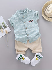 2pcs Baby Boys Dinosaur Print Shirt Top & Shorts Set Toddler Summer Clothes