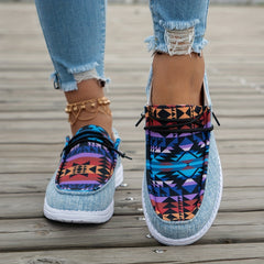 Women's Geometric Pattern Canvas Shoes Casual Lace Up Outdoor Sneakers