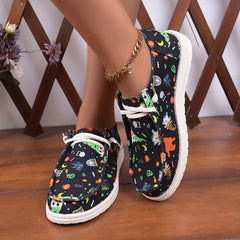 Women's Halloween Pattern Shoes Casual Slip On Canvas Lightweight Flat Shoes