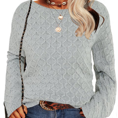 Women's Casual Sweater Solid Jacquard Long Sleeve Round Neck Jumper