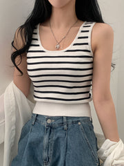 Striped Knitted Tank Top Sleeveless Casual Sweater Women's Clothing