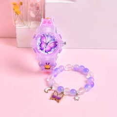 Girls' 3D Butterfly Silicone Strap Watch Set