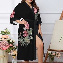 Floral Print Plus Size Long Sleeve Nightgown